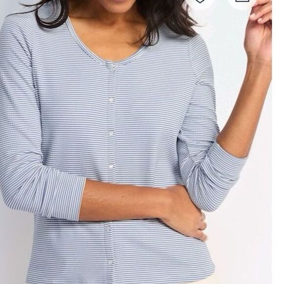 Design History Women's M Blue Striped Long Sleeve Button-Up Top - Picture 4 of 9